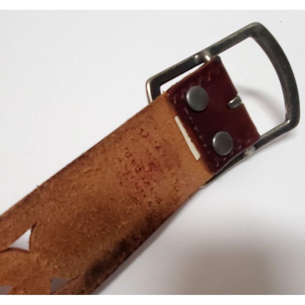 Lucky Brand Belt S Cognac Leather Pierced Tooled Leather Cowgirl Pewter Buckle - Picture 8 of 8